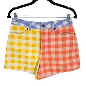 Farm Rio for Anthropologie Gingham‎ Shorts Colorful Patchwork Summer Size S